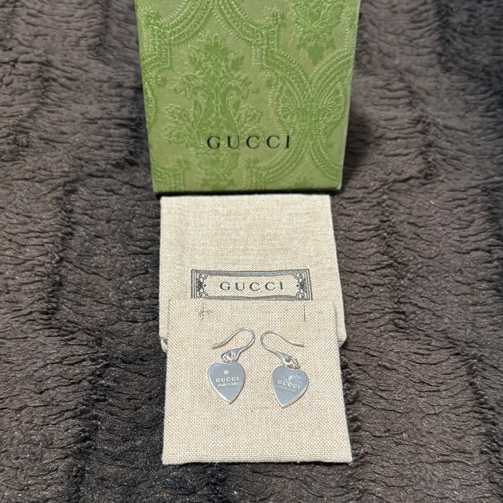 Gucci Silver Heart Drop Earrings - Picture 3 of 4